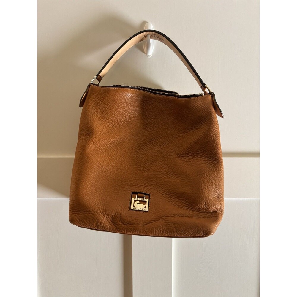 Dooney & Bourke Pebble Leather Hobo Shoulder Bag Brown Cognac Large Purse